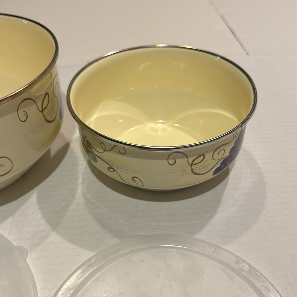 Vintage vitro ceramic set of 3 bowls w plastic covers yellow electric induction - Picture 4 of 16
